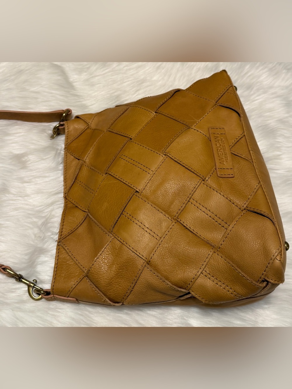 American Leather Co Mercer Woven Leather Hobo Shoulder Bag in Cognac Brown - Picture 2 of 11